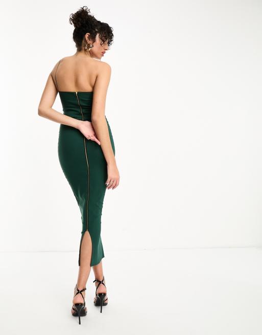 forest green satin midi dress Forest Green Midi Dress M