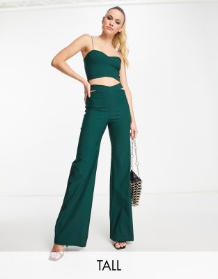 Vesper Tall cut out waist detail pants in forest green (part of a set)