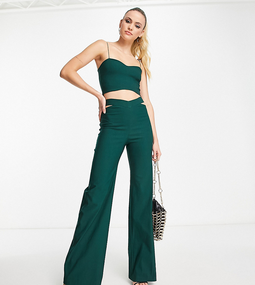 Vesper Tall cut out waist detail trouser co-ord in forest green
