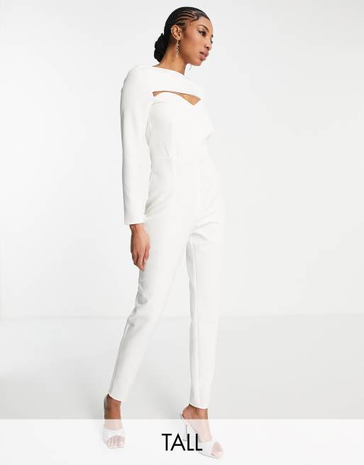 Vesper Tall - Hvid jumpsuit med firkantet hals og udskåret detalje ved brystet