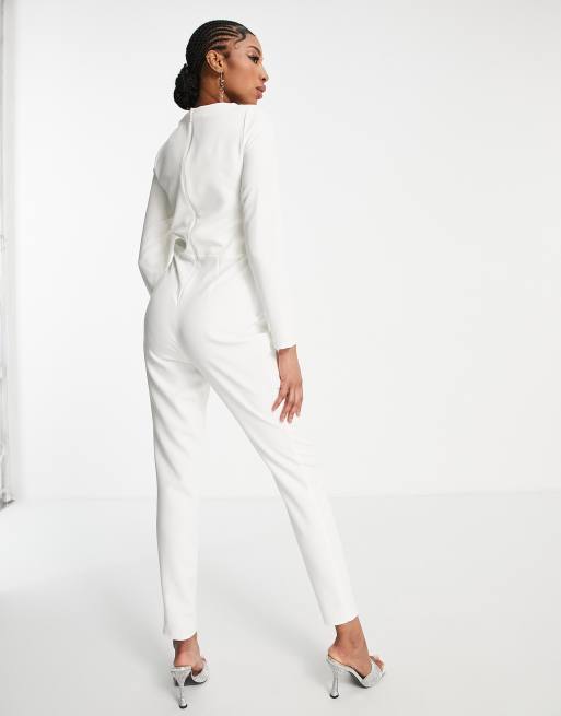 Vesper Tall - Jumpsuit met uitsnijding bij de buste en vierkante hals in wit, 2 van 4
