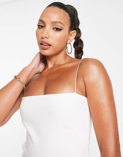 Vesper Tall - Jumpsuit met wijde pijpen en vierkante hals in wit, 3 van 4