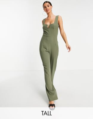 Vesper Tall lace up jumpsuit in khaki