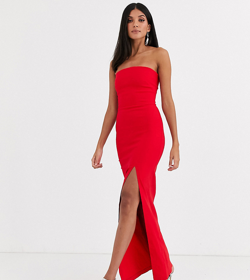 Vesper Tall - Lange bandeau-jurk met split in rood