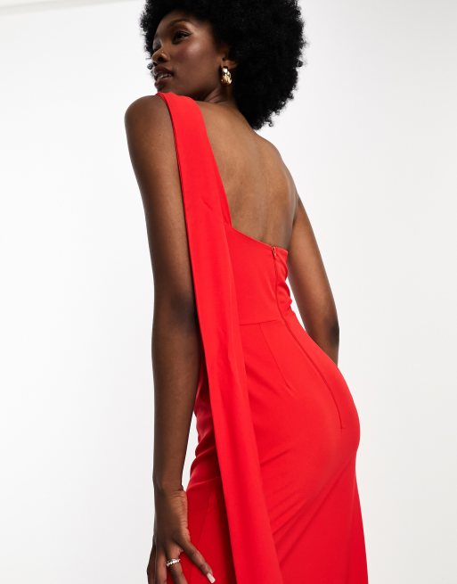 Vesper Tall – Maxikleid aus Bengaline in Rot mit Schlitz bis zum Oberschenkel und Schaldetail, 3 von 4