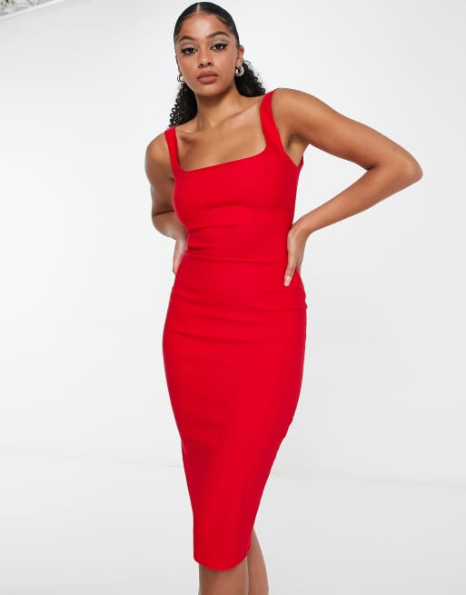 Vesper square neck outlet pencil dress in red