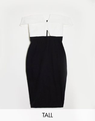 asos scuba bardot colourblock pleated midi dress