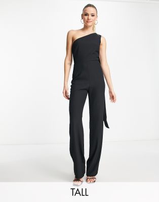 Petite Black Drape One Shoulder Jumpsuit