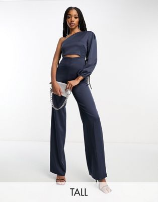 one-shoulder cut-out detail jumpsuit in navy