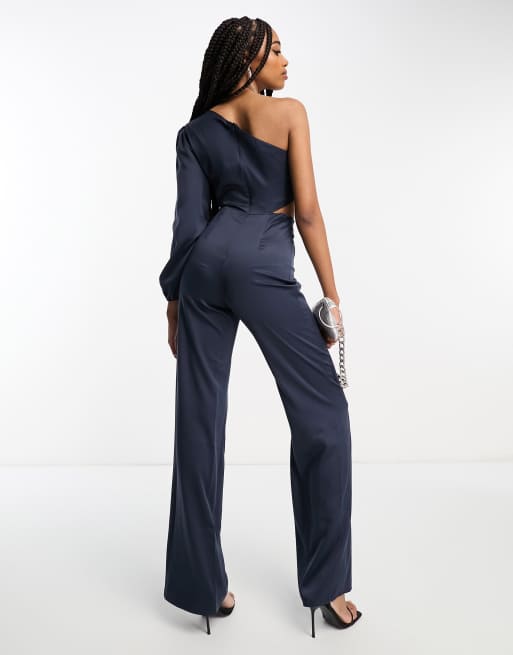 Vesper one shoulder wide leg jumpsuit in pale blue