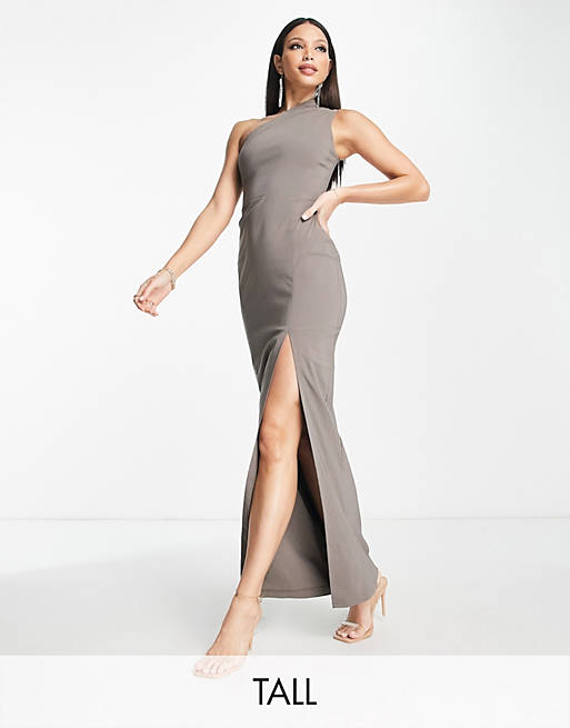 Vesper Tall one shoulder maxi dress in grey