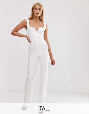 Vesper Tall plunge front wide leg jumpsuit in white | ASOS