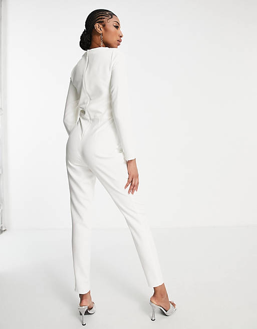  Vesper Tall square neck cut out bust detail jumpsuit in white 