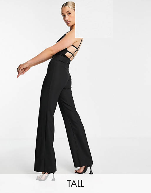 Vesper Tall square neck jumpsuit with wide legs in black