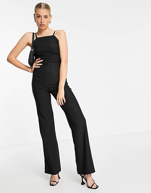 Jumpsuits & Playsuits Vesper Tall square neck jumpsuit with wide legs in black 