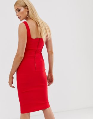 vesper square neck pencil dress in red