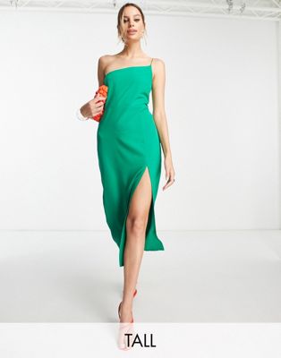 strappy front slit midi dress in green-Pink