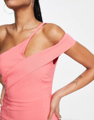 Vesper Tall strappy one shoulder bodycon dress in bubblegum pink