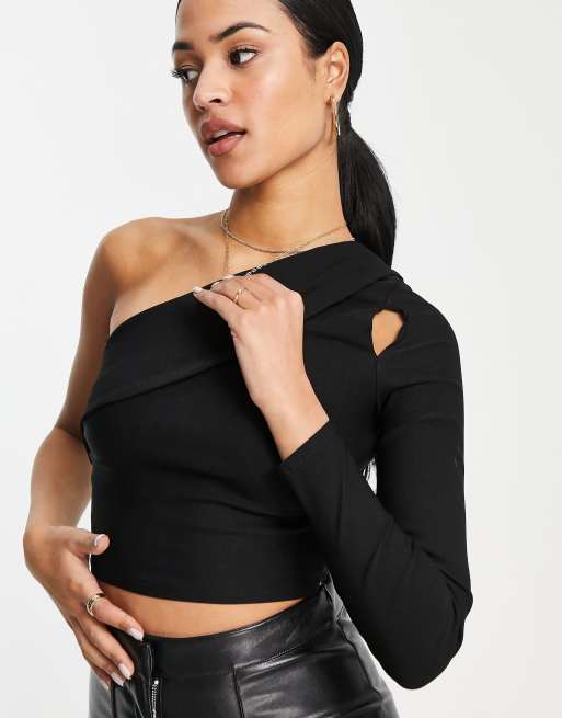 Vesper Tall – Svart enaxlad crop top med utskurna detaljer, del av set, 3 av 4