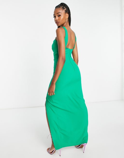 Bandeau Twist One Shoulder Backless Split Maxi Dress