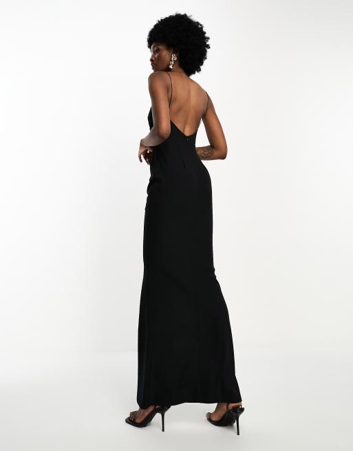 Vesper Tall v neck low back maxi dress in black