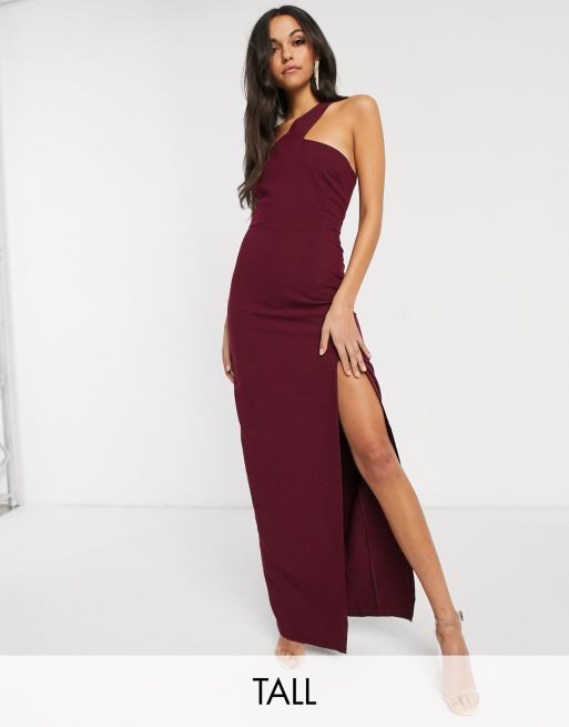 Vesper Tall Vestito Lungo Monospalla Bordeaux Con Spacco Sulla Gamba Asos