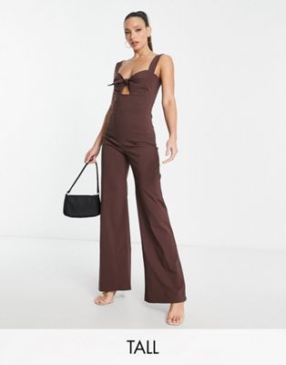 Vesper Tall wide leg cami jumpsuit with cut out detail in chocolate brown - ASOS Price Checker