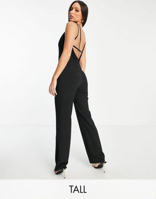 Vesper Tall wide leg jumpsuit with low back in black - ASOS Price Checker