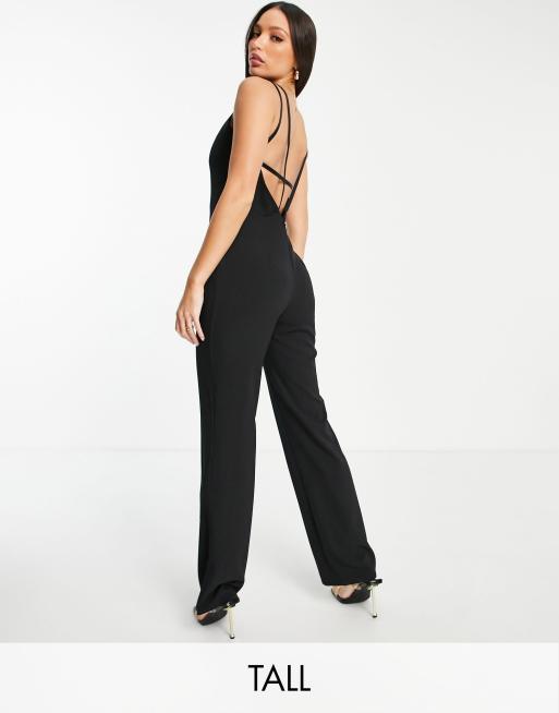 Vesper Tall wide leg jumpsuit with low back in black