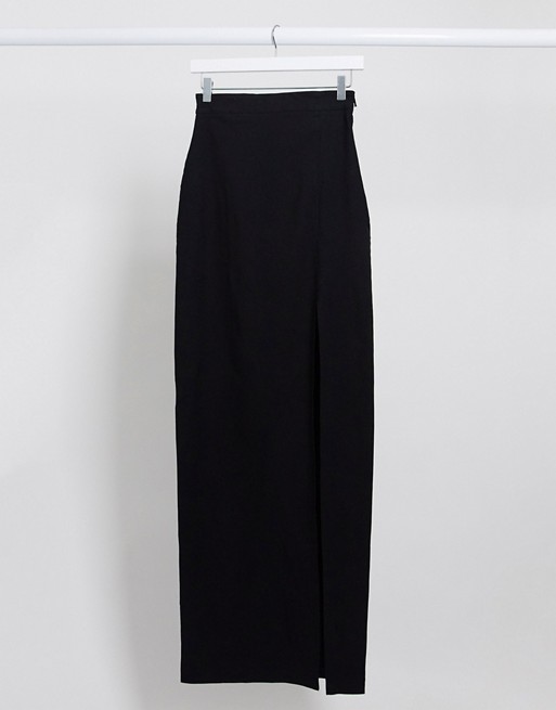 Vesper thigh split maxi skirt co ord in black