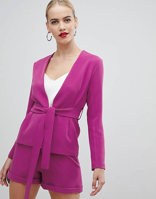 Vesper tie front tailored blazer in pink