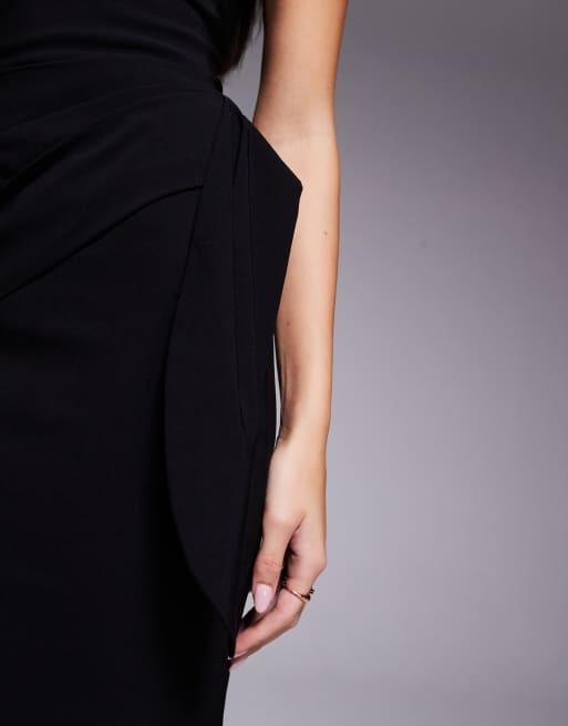 Vesper – Trägerloses Bengaline-Maxikleid in Schwarz mit Drapierung auf der Vorderseite, 4 von 4