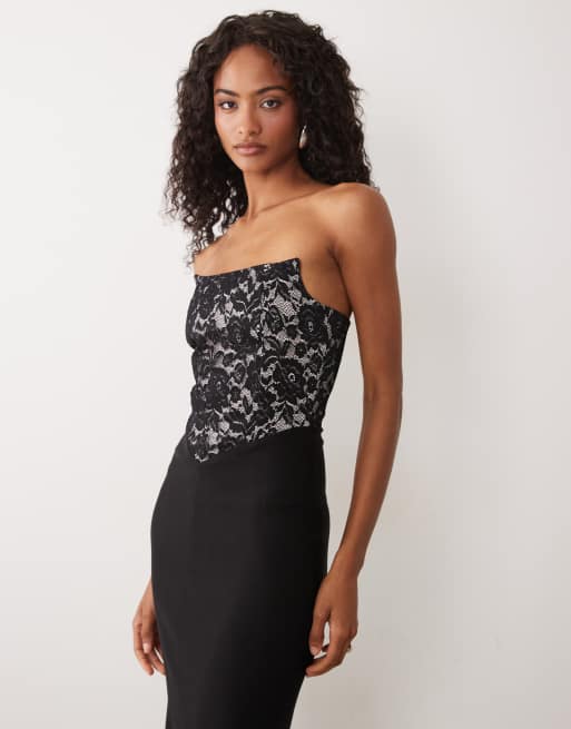 Vesper – Trägerloses Maxikleid aus Bengaline in Schwarz mit eckigem Ausschnitt, 2 von 4