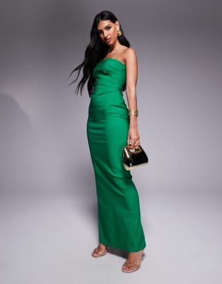 Vesper - Trägerloses Maxikleid aus Bengaline in Smaragdgrün mit drapierter Taille