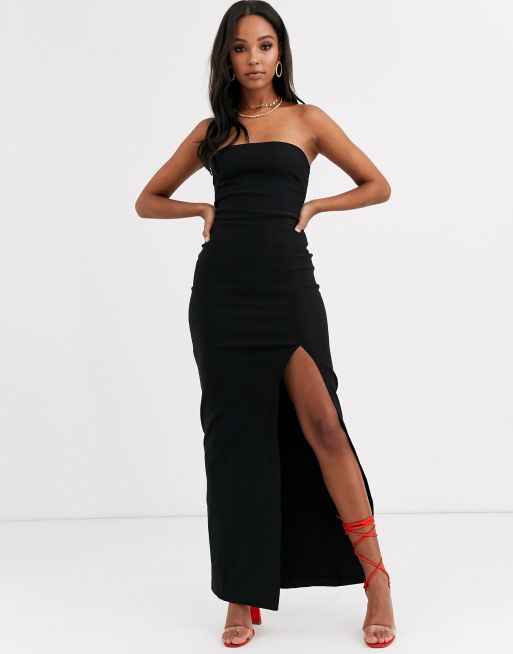 Vesper Trägerloses Maxikleid in Schwarz mit Schlitz am Bein ASOS