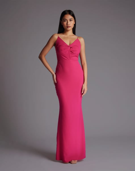 Vesper Twist front low back fishtail maxi dress in cerise
