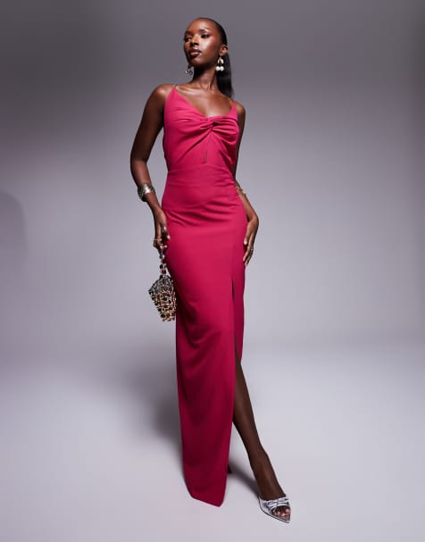 Vesper Twist front maxi dress with strappy back in raspberry