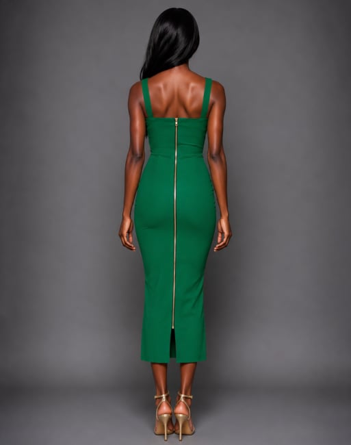 Vesper V neck bodycon midaxi dress in emerald, 2 of 5
