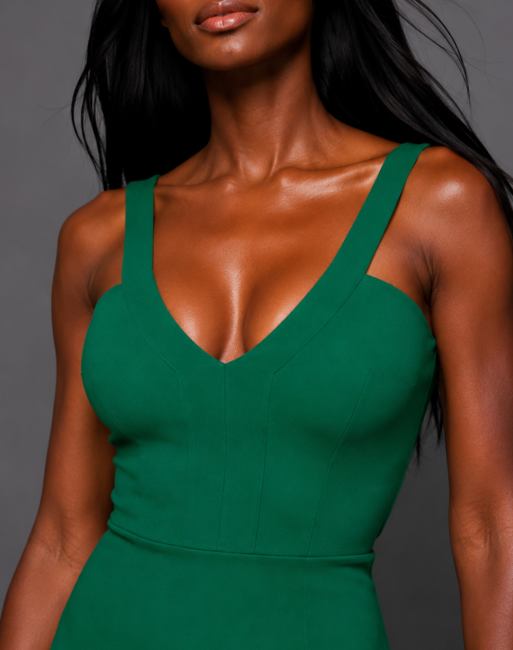 Vesper V neck bodycon midaxi dress in emerald, 3 of 5