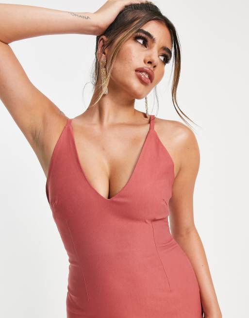 Vesper v neck midi dress in pink