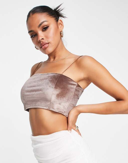 ASOS DESIGN short sleeve backless crop top in stretch satin in rose