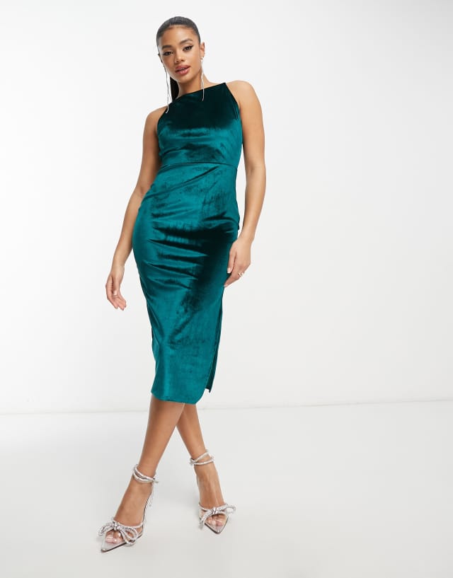 Vesper velvet midi dress in emerald green