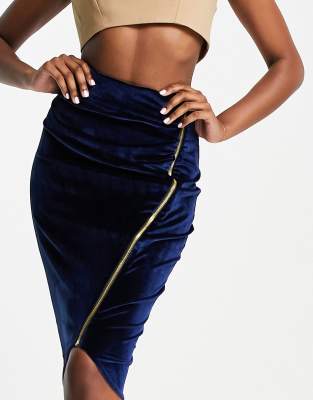 Vesper velvet midi skirt in navy