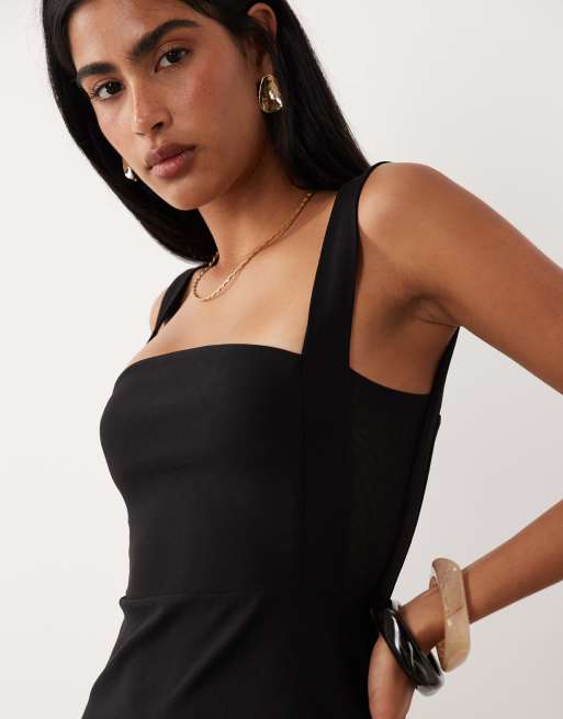 Vesper - Vestito in bengalina nero con scollo squadrato e pannelli laterali in rete, 2 di 4