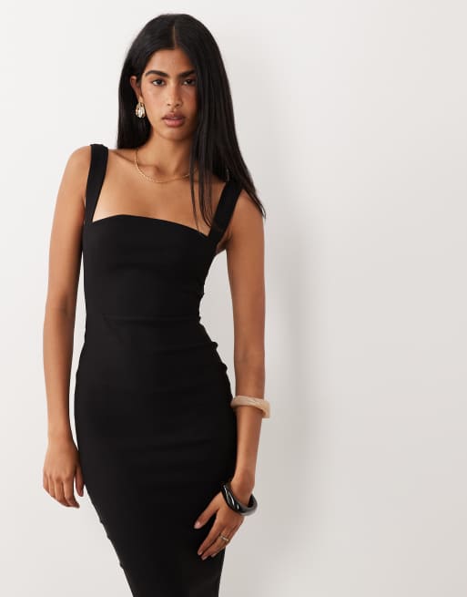 Vesper - Vestito in bengalina nero con scollo squadrato e pannelli laterali in rete, 3 di 4