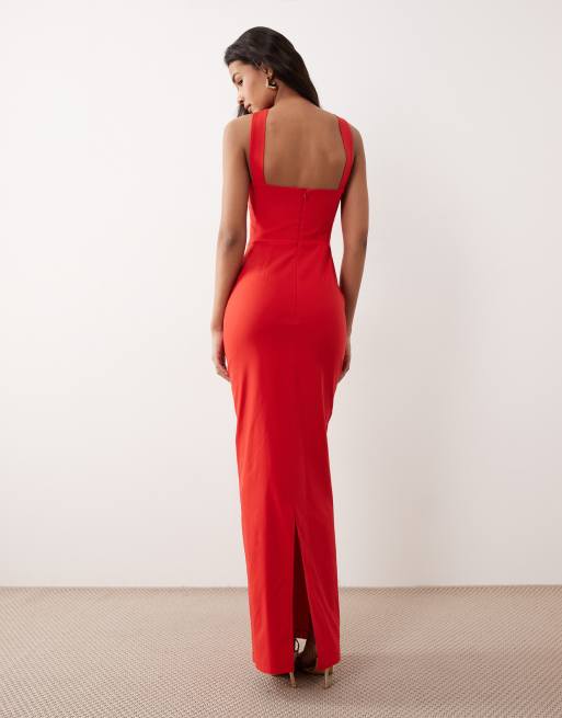 Vesper - Vestito lungo in bengalina rosso con incrocio sul davanti e schiena scoperta, 4 di 4