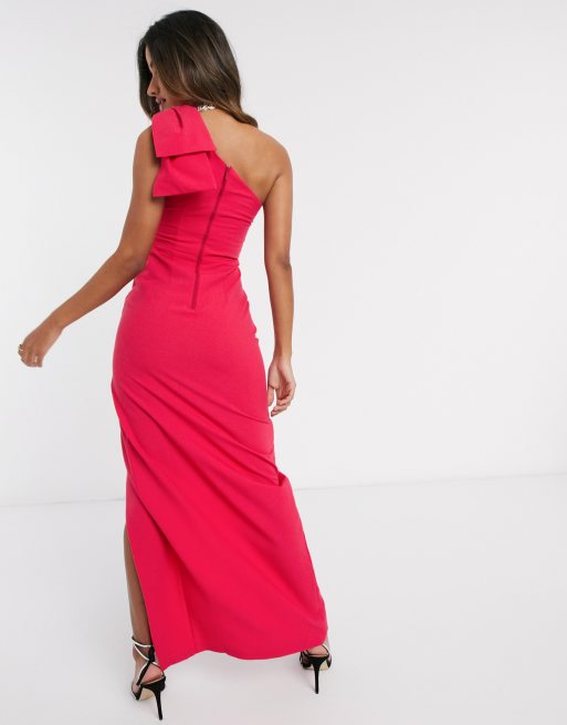 Vesper Vestito Lungo Monospalla Color Corallo Vivace Con Fiocco Asos