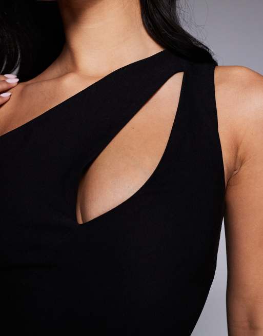 Vesper - Vestito lungo nero in bengalina con cut-out sul davanti e spacco sulla coscia, 3 di 4