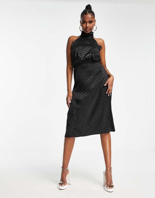 Vesper - Vestito midi accollato in raso nero