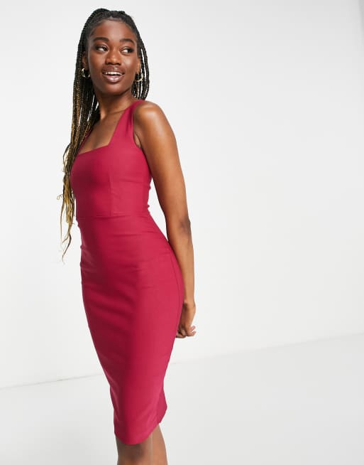 Vesper - Vestito midi color lampone con scollo squadrato